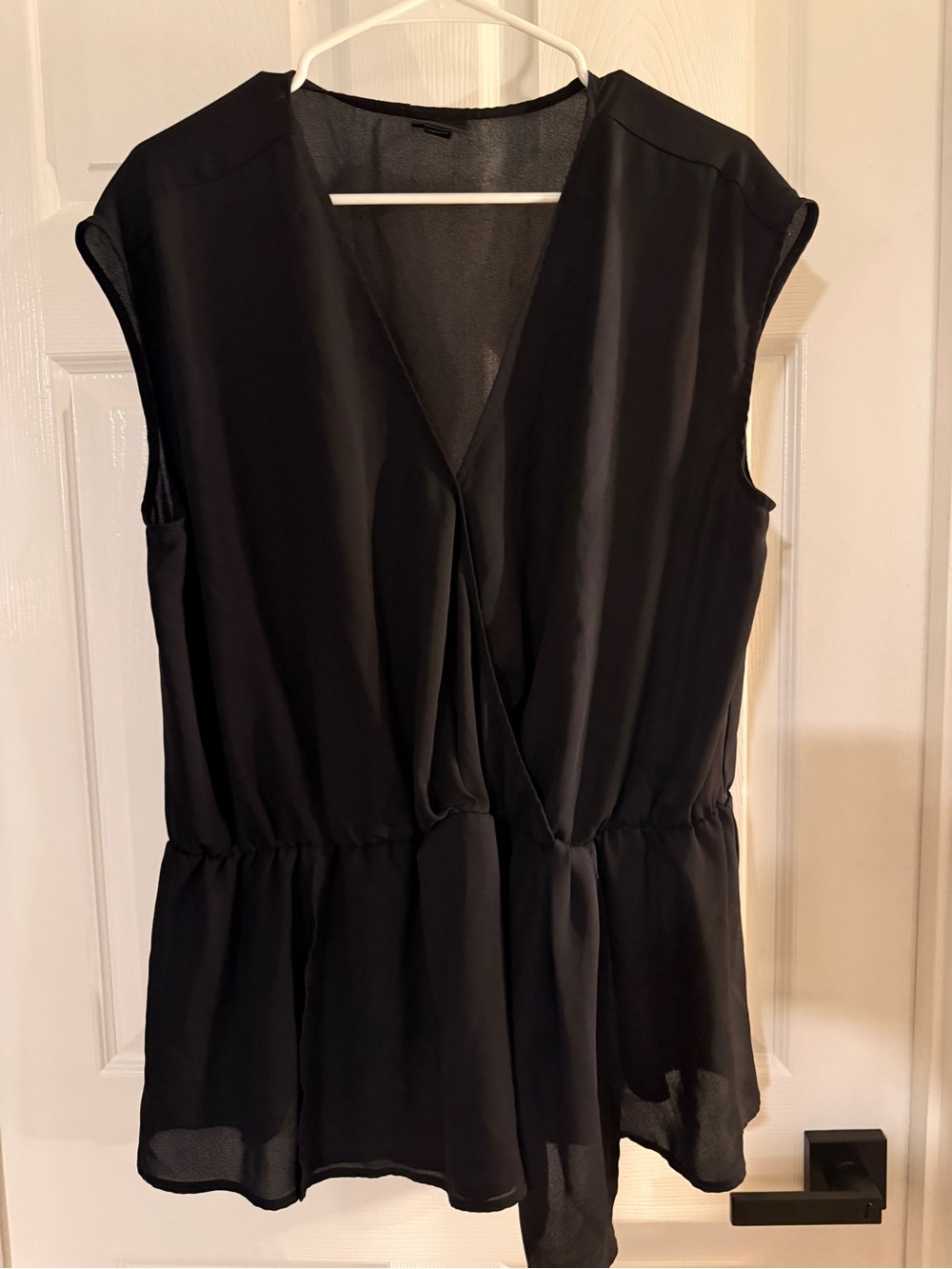 Worthington Black Sleeveless Wrap Peplum Blouse